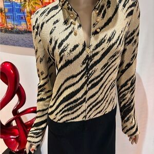 St. John  Animal Print skirt suit Gold metallic embellished tiger zebra